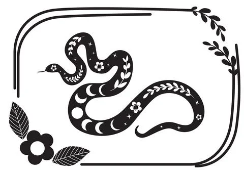 Floral snake and boho frame 스톡 일러스트