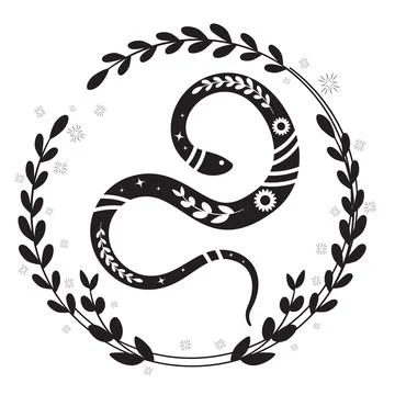 Floral snake and boho frame Illustrazione stock