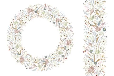 Floral spring elements with cute bunches of poppy and wild spring flowers Stockillustratie