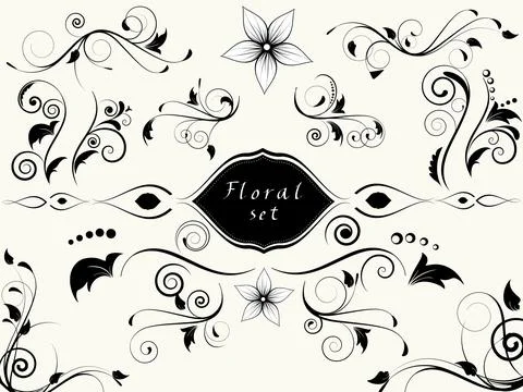 Floral spring elements with swirls and flowers Stock Illustration