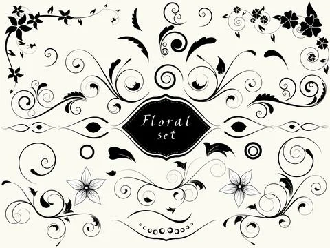 Floral spring elements with swirls and flowers Illustrazione stock