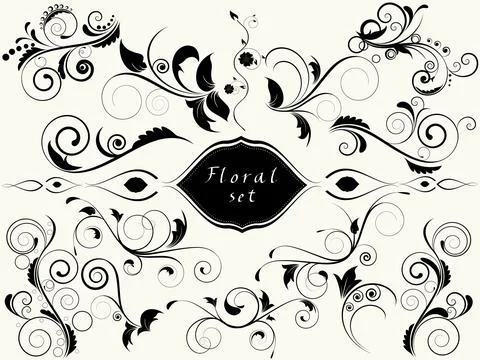 Floral spring elements with swirls and flowers Stock Illustration