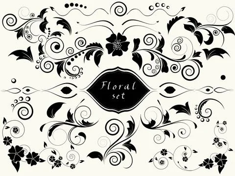 Floral spring elements with swirls and flowers Stock Illustration