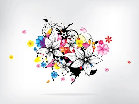 Floral spring elements with swirls and flowers イラスト素材