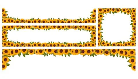 Floral spring frames with sunflower flowers. Summer vector border Illustrazione stock