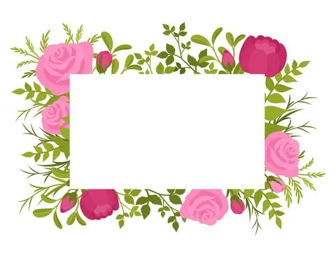 Floral spring rectangular frame, beautiful greenery and flower design Stock Illustration