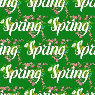 Floral spring seamless pattern background with white text letter ornament イラスト素材