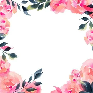 Floral square frame and greeting card with roses Stock Illustration