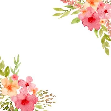 Floral square Frame with red and orange Flowers. Hand drawn watercolor Stock Illustration