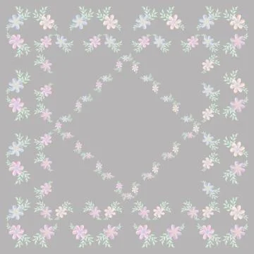 Floral square seamless pattern in pastel colors. Flowers with leaves and twig Illustrazione stock