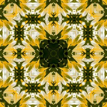 Floral square spring pattern in yellow and dark green in kaleidoscope Illustrazione stock