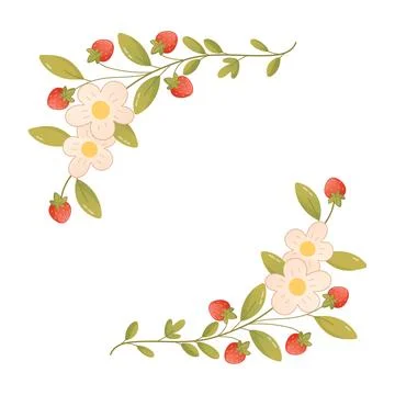 Floral strawberry corner elements for scrapbooking Stock Illustration