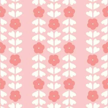 Floral stripe pattern . Pretty Vector seamless repeat of pink flowers. Stock Illustration