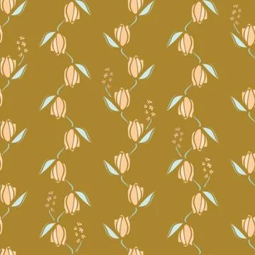 Floral stripes seamless vector pattern on gold Illustrazione stock