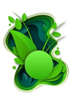Floral summer background, vector illustration in paper art craft style. Green Stock Illustration