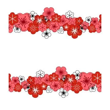 Floral summer horizontal pattern border seamless with pink and res graphic fl 스톡 일러스트