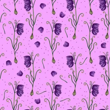 Floral summer pattern. Bright pink pattern. Hazel grouse Russian flower. Blue Stock Illustration