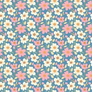 Floral summer pattern. Yellow, white, and pink color scheme, for printing Stock Illustration