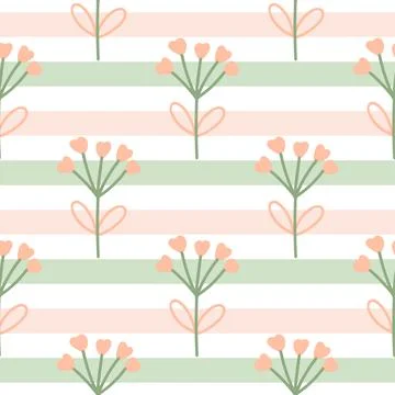 Floral summer seamless pattern with stripes Ilustração Stock