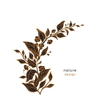 Floral tea branch. Vector border. Art graphic card Stock Illustration