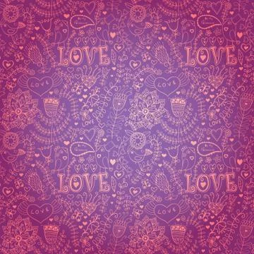 Floral texture. "love" pattern with couple birds in love. copy square to the  Stock Illustration