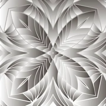Floral textured 3d vector seamless pattern. Monochrome light surface background Stock Illustration