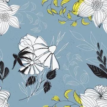 Floral textured seamless pattern. Hand drawn vintage flowers and leaves. Stock Illustration