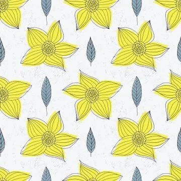Floral textured seamless pattern. Hand drawn vintage flowers and leaves. Stock Illustration