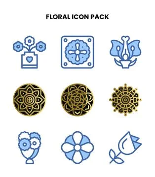 Floral Two Colour Vector Icons Pack Stock Illustration