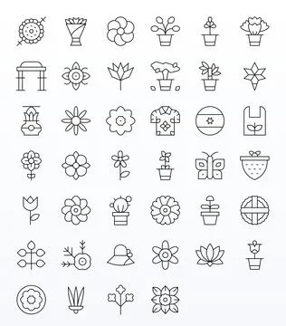 Floral Ultimate Vector Package with 40 256x256 Thin Line Grid Fitted Icons Stock Illustration