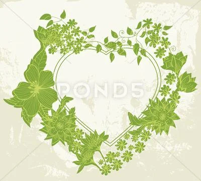 Floral valentine green heart Stock Illustration
