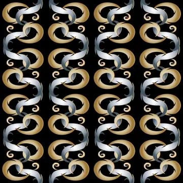 Floral vector abstract seamless pattern. Vertical gold silver vintage borders Stock Illustration