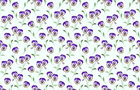 Floral Vector Background. Seamless Spring Pansy Flower Pattern. Stock Illustration