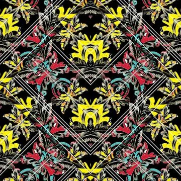 Floral vector baroque seamless pattern. Striped colorful abstract background. Illustrazione stock