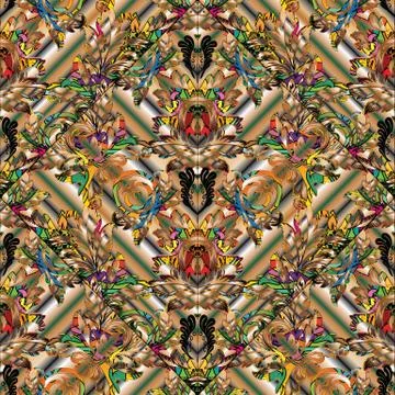 Floral vector baroque seamless pattern. Striped colorful abstract background. イラスト素材