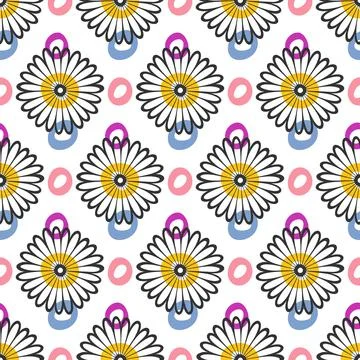 Floral vector geometrical seamless pattern. Hand drawn ink brush stroke Stock Illustration