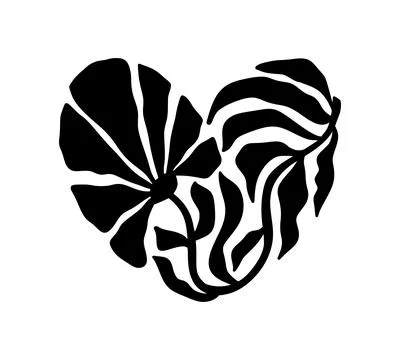 Floral vector heart shape forming Valentine from black flower petals and organic Stock Illustration