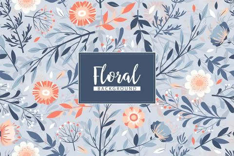 Floral vector illustration with pattern from hand drawn colorful flowers, lea Stock Illustration