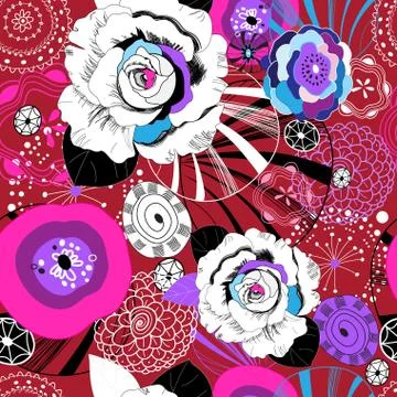 Floral vector pattern of different roses graphics Illustrazione stock