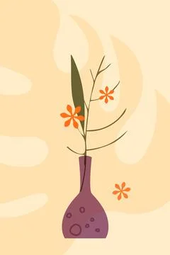 Floral vector poster, minimalistic boho style, hand drawn transparent shapes of Stock Illustration