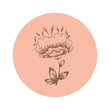 Floral vector round icon with hand drawn abstract flower isolated on white ba Stock Illustration