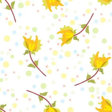 Floral Vector Scatter Pattern In Yellow And White With Polka Dotted Backgroun Stock Illustration