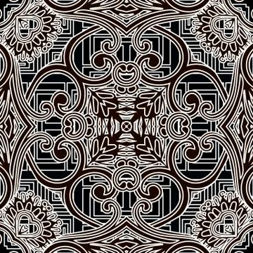 Floral vector seamless pattern. Arabesque style greek background. Ethnic repeat Stock Illustration