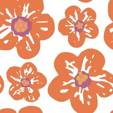 Floral vector seamless pattern. Big peach colored flowers isolated on white Stock Illustration