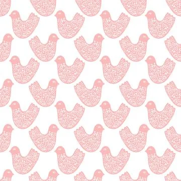 Floral vector seamless pattern with birds. Retro vintage valentine scandinavian Stock Illustration