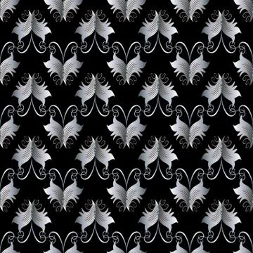 Floral vector seamless pattern. Black and white vintage damask background. Ab 스톡 일러스트