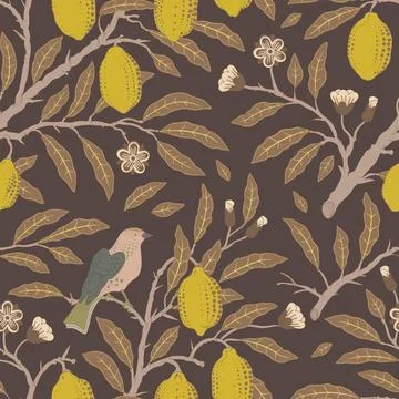 Floral vector seamless pattern. Botanical wallpaper. Plants, birds. Vintage.. Stock Illustration