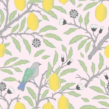 Floral vector seamless pattern. Botanical wallpaper. Plants, birds. Vintage.. Stock Illustration