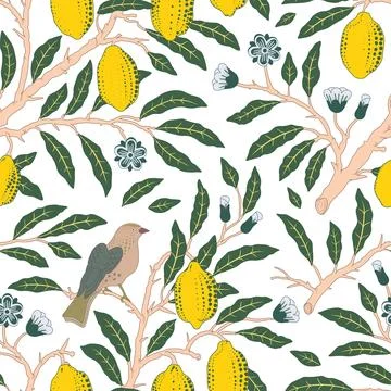 Floral vector seamless pattern. Botanical wallpaper. Plants, birds. Vintage.. Stock Illustration