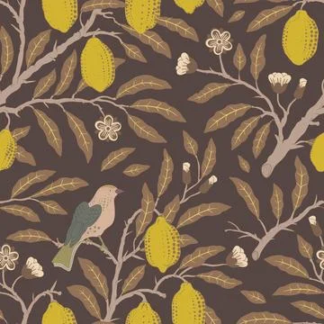 Floral vector seamless pattern. Botanical wallpaper. Plants, birds. Vintage.. Stock Illustration